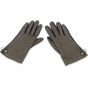 Christian Dior Green Black Leather Tribales Pearl Gloves Size 7.5