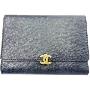 Chanel Gold CC Black Caviar Tri-Fold Wallet