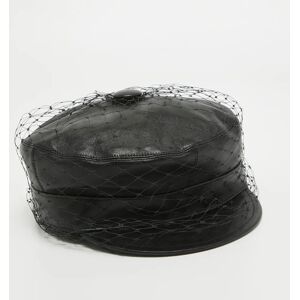 Christian Dior Black Leather Newsboy Veil Cap