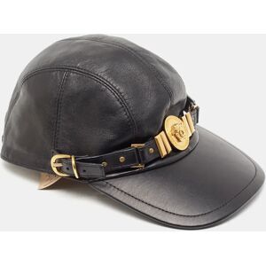 Versace Tribute Black Leather Medusa Medalion Baseball Cap Size 57