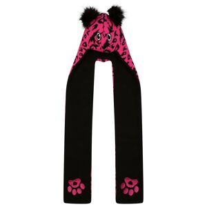 Dare 2b Versatile Kids Pink and Black Leopard Print Snowplay 3-in-1 Hat Scarf, Size: 11-13