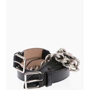 Alexander McQueen Leather Double Belt With Chain Detail 25mm size 85 - Female