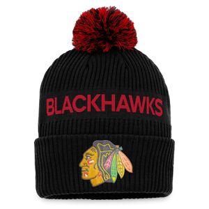 Men's Fanatics Black/Red Chicago Blackhawks 2022 NHL Draft Authentic Pro Cuffed Knit Hat with Pom - Male - Black