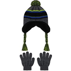 Capelli Boys' Striped Earflap Hat & Gloves Set - Big Kid  - Gray Combo - Size: Small