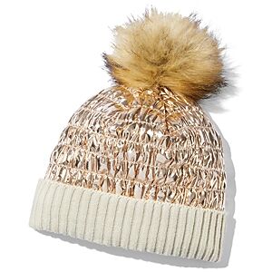 Surell Girls' Faux Fur Pom Pom Ribbed Hat - Big Kid  - Copper