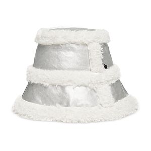 Jocelyn Faux Shearling & Metallic Faux Leather Bucket Hat  - Silver/White