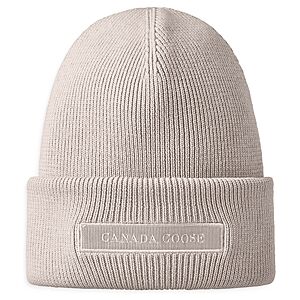 Canada Goose Tonal Logo Ribbed Wool Beanie  - Pink