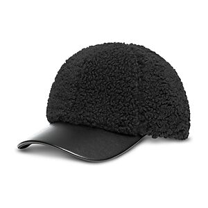 Jocelyn Faux Sherpa & Faux Leather Baseball Cap  - Black