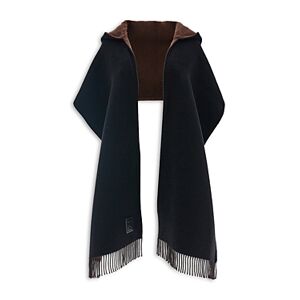 Ferragamo Wool & Cashmere Hooded Wrap  - Black/Brown