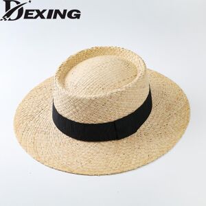 Dexing Women's Raffia Straw Hat Pure Handmade Straw Hat Travel Vacation Men  Sun Hat Black  Elegant Fedora Hat