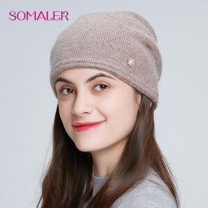 SOMALER Winter Hat for Women Knitted Angora Rabbit Fur Cap Warm Double Layer Female Cap for Autumn