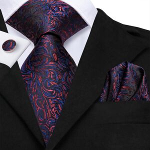 Hi-Tie Men Ties Blue Red Silk Necktie Handkerchief Cufflinks Set Flowers Wedding Party