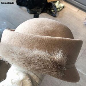 Sunward Hat Soft Women Mink Felt Hat 100% Wool Celebrity Party Hair Decoration Lady Church Vintage Beret Leisure Painter Cap Solid Color