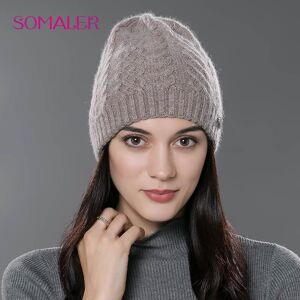 SOMALER Women Winter Hats Warm Knitted Wool Caps for Female Solid Color Double Layer Beanies