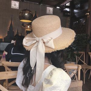 BOYNEED 2021 New Summer Sun Hat Bow 100 %Raffia Hat Visor Temperament Flat Straw Hats Women 'S Sea Beach Vacation Leisure Sunscreen Hats