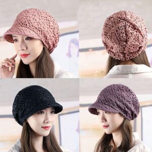 angfgru New Fashion Solid Color Hollow Flower for Women Beanie with Brim Hat Shade Hat