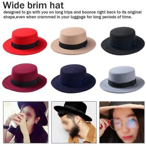 NK39UR Wool Boater Flat Top Hat For Women Men Wide Brim Felt Hat Top Hat Autumn and Winter Retro Jazz Hat