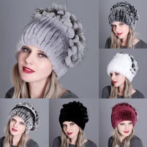 7Fashion Show Women Winter Beanies Natural Rex Rabbit Fox Skin Knitted Mushroom Shape Caps Fur Hat Outdoor Casual