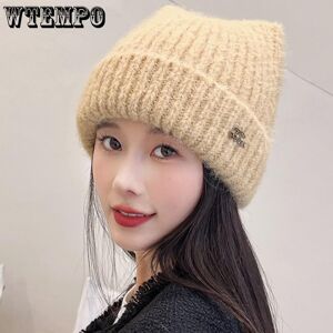 WTEMPO New Women Cute Cat Ear Winter Hat Double-layer Rabbit Fur Hat Stylish Soft Beanie Hat for Women Warm Grils Knitted Cap