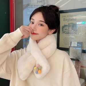 Changquan Windproof Neckerchief Wrap Elegant Cross Scarf Soft and Skin Friendly Faux Rabbit Fur Plush Neck