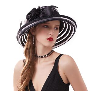 Hapyline FS Black Wide Brim Fedoras Hats Church Caps Summer Women Hat 2019 Big Flower White Elegant Sun Hats Foldable