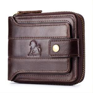 Temu Men's Fashion Large Capacity Retro Anti-theft Genuine Leather Multi-card Wallet With Zip Black