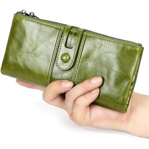 Temu Genuine Leather Card Holder Wallet Phone Checkbook Organizer Zipper Coin Purse, Large Capacity Long Wallet Green