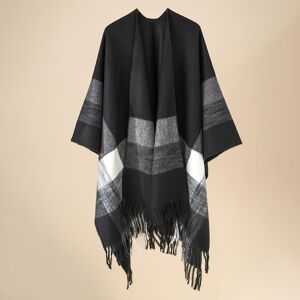 Temu Tassel Thermal Windproof Plaid Shawl, Winter Keep Warm Soft Comfortable Shawl Wrap, Open Front Poncho Cape, Winter Blanket For Cycling Riding Walking Skiing Carnival Burgundy color