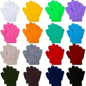 Temu 16pairs Winter Kids Warm Magic Gloves Full Fingers Stretchy Knitted Gloves For Boys Or Girls