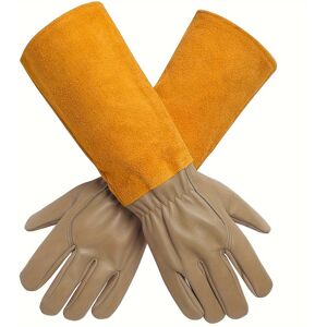 Temu 1 Pair Garden Gloves, For Women/men Rose Pruning Thorn & Cut Proof Long Elbow Durable Cowhide Leather Gardening Gloves For Pruning Cacti Rose And Thorny Bushes YELLOW L