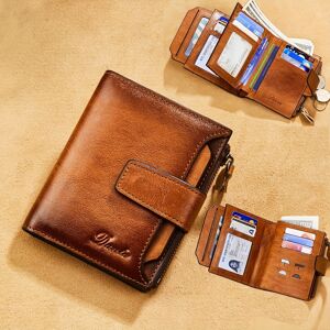 Temu Men's Vintage Casual Genuine Leather Wallet With Card Slots, Rfid Blocking Wallet With 18 Card Slots 2 Large Banknote Slots Zipper Coin Compartment Brown