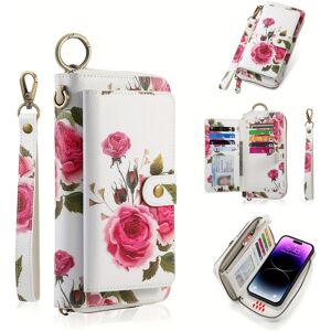 Temu Flower Pattern Pu Leather Zipper Handbag Fashion Large Capacity Long Wallet Clutch Bag Phone Bag Multi-card Card Holder Coin Purse Wallet White