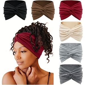 Temu 6 Pcs/set Boho Twisted Knot Headband For Women 7'' - Fashionable Hair Accessory For Yoga, Running, And Workouts Black Burgundy Beige Light Hemp Dark Hemp Brown