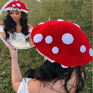 Temu Trendy Large Red Mushroom Hat Cute Cartoon Oversized Beret Hats Lightweight Elastic Knit Cap For Women Daily Use Red 53-58cm