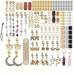 Temu 121pcs/set Hair Jewelry Dreadlock Accessories, Natural Stone Hair Charms Accessories For Braids, Pendant Hair Rings Hair Cuffs, Crystal Hair Accessories For Women Girls