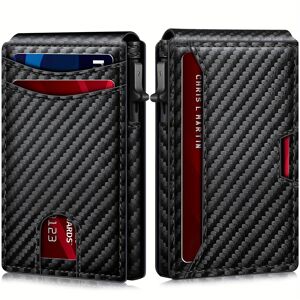 Temu Double-fold Wallet With Money Clip, Business Automatic Pop-up Credit Card Holder For Men Carbon Fiber