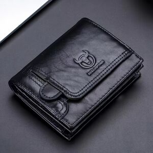 Temu Top Layer Cowhide Men's Multi-functional Small Driver's License Wallet Black