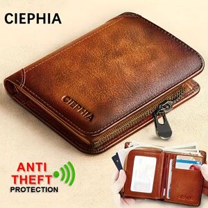Temu 1pc Men's Vintage Short Genuine Leather Wallet Multi Function Purse Rfid Blocking Zipper Id Credit Card Holder Money Bag Coffee