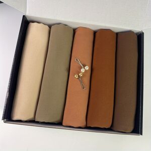 Temu 1box Solid Color Chiffon Hijab And Hijab Pins Thin Breathable Sunscreen Scarves (5pcs Minimalist Headscarfs + 2pcs Round Beads Clips) Gifts For Eid 82.83.84.85.86