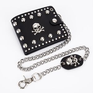 Temu Skull Studded Biker Hip Hop Wallet With Skull Chain, Biker Punk Leather Purse, Vintage Card Holder Black