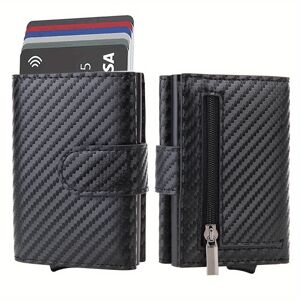 Temu 1pc Men's Rfid Microfiber Leather Wallet, Fashion Card Holder Trifold Wallet, Slim Thin Coin Pocket Wallet Black