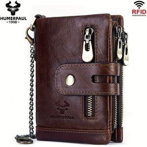 Temu Cowhide Leather Men's Wallet Coin Purse Rfid Small Card Holder Fashion Chain Hasp Male Vintage Pocket, Ideal Gift For Men Red