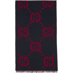 Gucci Navy & Red Jacquard GG Scarf  - 4074 MID.NIGHT BL/RE - Size: UNI - male