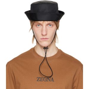 ZEGNA Black Chin Strap Bucket Hat  - BK1 BLACK - Size: Large - male