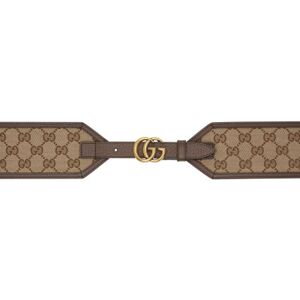 Gucci Brown & Beige GG Marmont Wide Belt  - 8442 Beige Ebony/New - Size: cm 80 - female