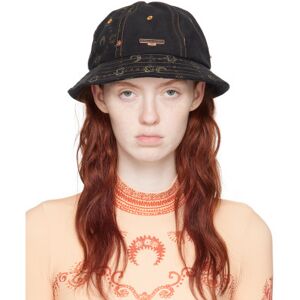 Marine Serre Black Regenerated Denim Bell Bucket Hat  - BK99 - Size: Small - female