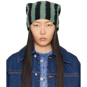 The Elder Statesman Black & Green Echo Stripe Parker Beanie  - A091 Black/Turquoise - Size: UNI - female