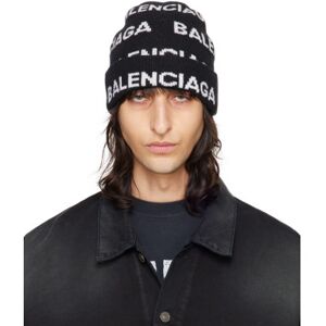 Balenciaga Black Bal Horizontal Allover Beanie  - 1070 BLACK/WHITE - Size: UNI - male