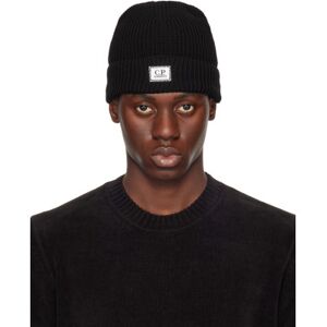 C.P. Company Black Cotton Logo Beanie  - BLACK 999 - Size: UNI - male