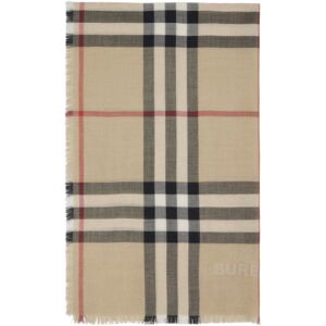 Burberry Beige Check Gauze Wool Silk Blend Scarf  - Sand/Lichen - Size: UNI - female